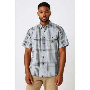 Carhartt Loose Fit Plaid Cotton Shirt Men’s L Blue Red Outdoor Utility Button Up